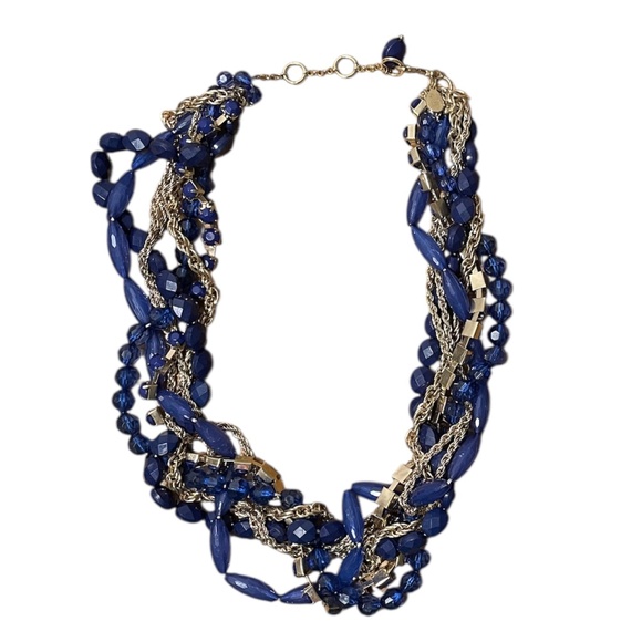 Loft Necklace Fashion Jewelry Blue Gold Geometric Layered Pattern Accessory - Picture 1 of 7